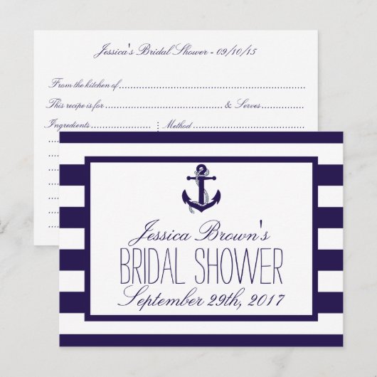 Nautical Anchor Navy Stripe Vrijgezellenfeest Rece Uitnodiging Briefkaart (Voorkant / Achterkant)