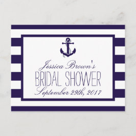 Nautical Anchor Navy Stripe Vrijgezellenfeest Rece Uitnodiging Briefkaart
