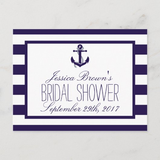 Nautical Anchor Navy Stripe Vrijgezellenfeest Rece Uitnodiging Briefkaart (Voorkant)
