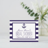 Nautical Anchor Navy Stripe Vrijgezellenfeest Rece Uitnodiging Briefkaart (Staand voorkant)