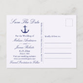 Nautical Anchor Navy Stripe Wedding Save the Date Aankondigingskaart (Achterkant)