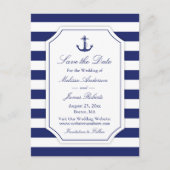 Nautical Anchor Navy Stripe Wedding Save the Date Aankondigingskaart (Voorkant)