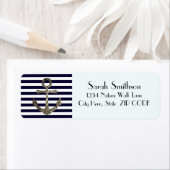 Nautical Anchor Navy Striped Adres Retourlabels Etiket (Insitu)