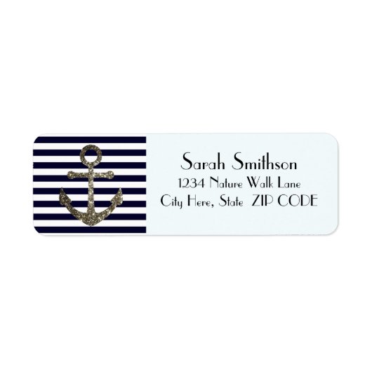 Nautical Anchor Navy Striped Adres Retourlabels Etiket (Voorkant)