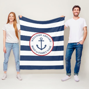 Nautical anchor navy striped boot blanket fleece deken