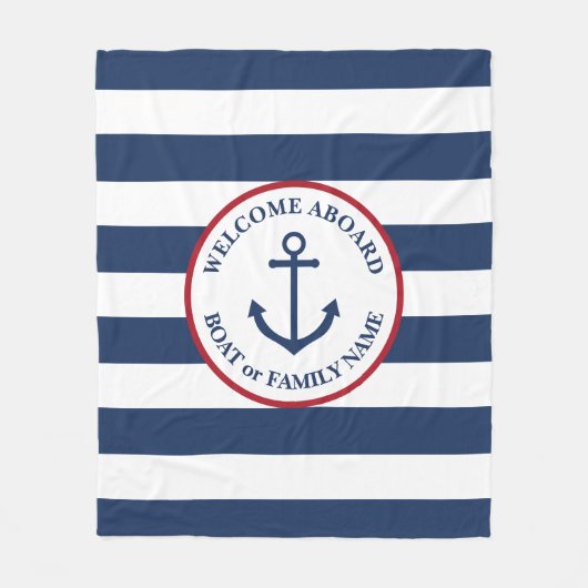 Nautical anchor navy striped boot blanket fleece deken (Voorkant)