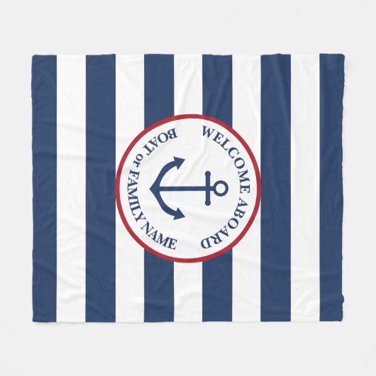 Nautical anchor navy striped boot blanket fleece deken (Voorkant (Horizontaal))