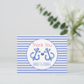 Nautical Anchor Navy Striped | Dank u Briefkaart (Staand voorkant)
