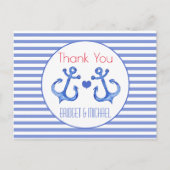 Nautical Anchor Navy Striped | Dank u Briefkaart (Voorkant)