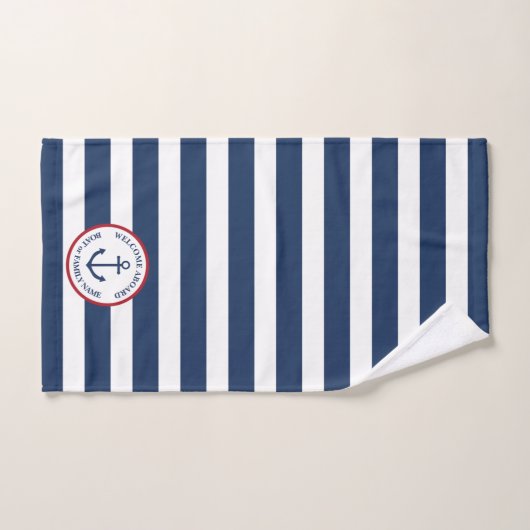 Nautical anchor navy striped hand handdoek (Handdoek)