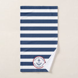 Nautical anchor navy striped hand handdoek