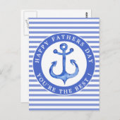 Nautical Anchor Navy Striped Vaderdag Briefkaart (Voorkant / Achterkant)