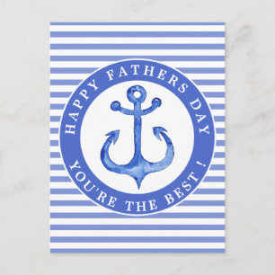 Nautical Anchor Navy Striped Vaderdag Briefkaart