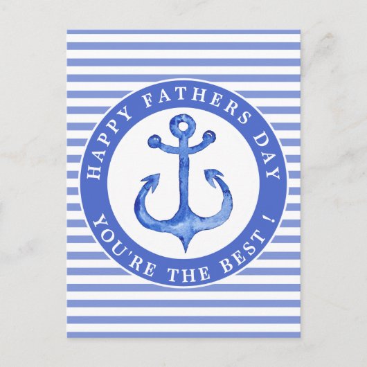 Nautical Anchor Navy Striped Vaderdag Briefkaart (Voorkant)