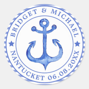 Nautical Anchor - Navy Striped Wedding Stickers