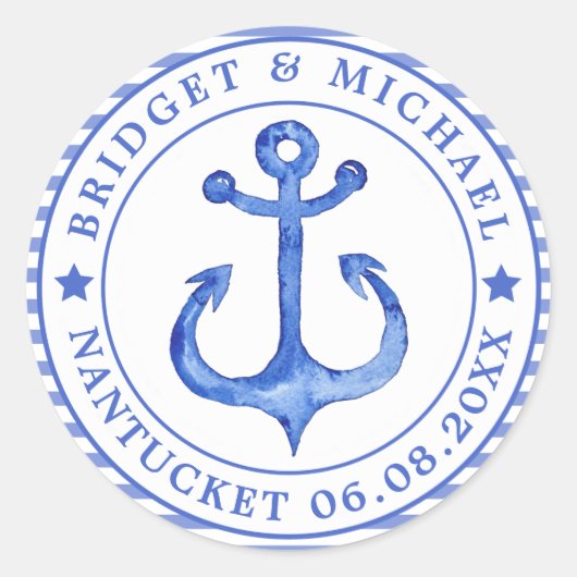 Nautical Anchor - Navy Striped Wedding Stickers (Voorkant)