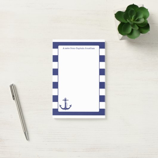 Nautical Anchor Navy Stripes Aangepast 4 x 6 Post-it® Notes (Kantoor)