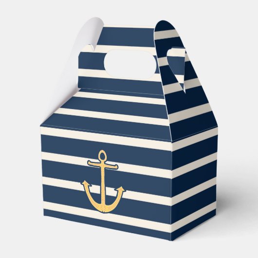 Nautical Anchor Navy Stripes Bedankdoosjes (Voorkant Zijde)