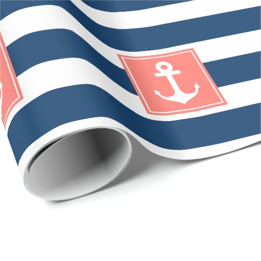 Nautical Anchor Navy Stripes for All Purpose. Cadeaupapier (Rol Hoek)
