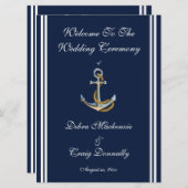 Nautical Anchor, Navy, Wedding Programme Programmakaart (Voorkant / Achterkant)