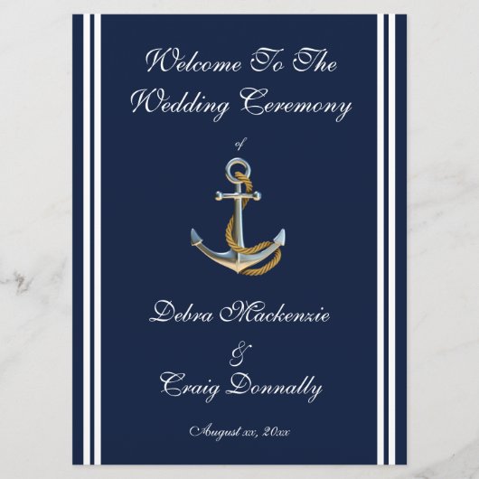 Nautical Anchor, Navy, Wedding Programme Programmakaart (Voorkant)