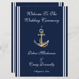 Nautical Anchor, Navy, Wedding Programme Programmakaart