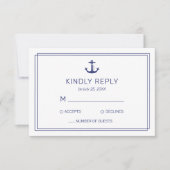 Nautical Anchor Navy & White Minimalist Wedding RSVP Kaartje (Voorkant)
