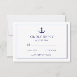 Nautical Anchor Navy & White Minimalist Wedding RSVP Kaartje