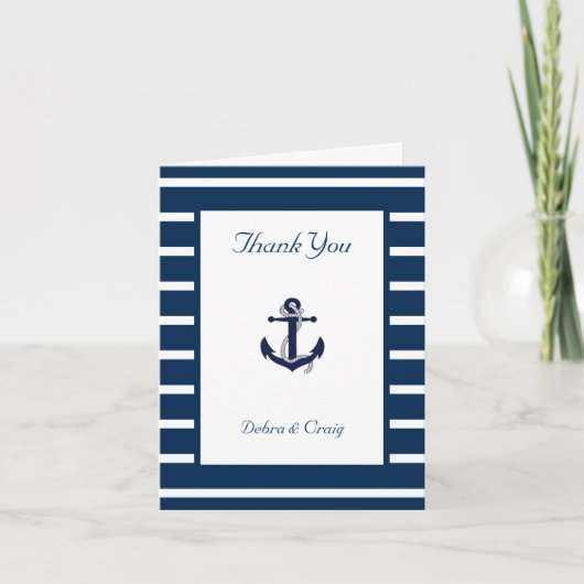 Nautical Anchor, Navy, White Wedding Dank je Bedankkaart (Voorkant)