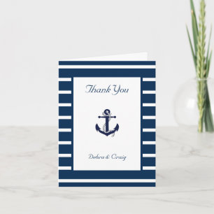 Nautical Anchor, Navy, White Wedding Dank je Bedankkaart