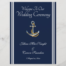 Nautical Anchor - Navy & White Wedding Service Programmakaart