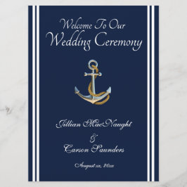 Nautical Anchor - Navy & White Wedding Service Programmakaart