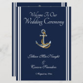 Nautical Anchor - Navy & White Wedding Service Programmakaart (Voorkant / Achterkant)