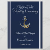 Nautical Anchor - Navy & White Wedding Service Programmakaart (Voorkant)
