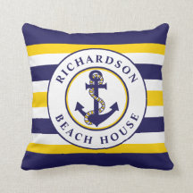 Nautical Anchor Navy Yellow Stripes Familienaam