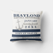 Nautical Anchor Nursery Birth Stats Pillow Kussen (Voorkant)