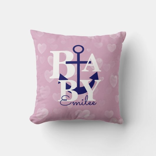 Nautical Anchor Nursery Decor Pink Navy Kussen (Voorkant)