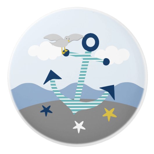 Nautical Anchor Nursery Drawer Pull Knob Keramische Knop (Voorkant)