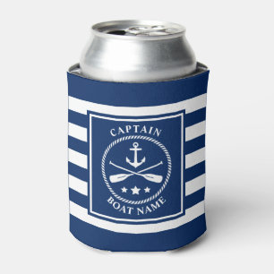 Nautical Anchor Oar Captain Boat Name Navy Stripes Blikjeskoeler