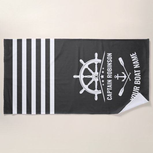 Nautical Anchor Oar Paddle Captain Boat Name Grey Strandlaken (Voorkant)