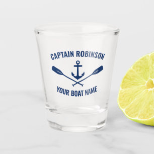 Nautical Anchor Oars Captain and Boat Name Navy Shot Glas