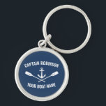Nautical Anchor Oars Captain and Boat Name Navy Sleutelhanger<br><div class="desc">Nautical Anchor and Oars - Paddles with Your Personalized Captain and Boat Name on a Stylish Sleutelhanger.</div>