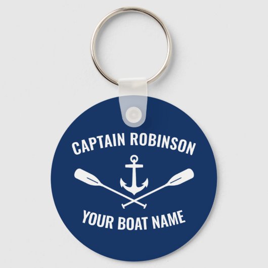 Nautical Anchor Oars Captain and Boat Name Navy Sleutelhanger (Voorkant)