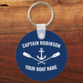 Nautical Anchor Oars Captain and Boat Name Navy Sleutelhanger (Voorkant)
