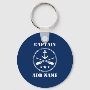 Nautical Anchor & Oars Captain of Boat Name Navy Sleutelhanger