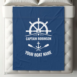 Nautical Anchor Oars Helm Captain & Boat Name Navy Fleece Deken