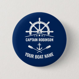 Nautical Anchor Oars Helm Captain & Boat Name Ronde Button 5,7 Cm