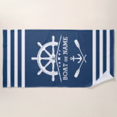 Nautical Anchor Oars Helm Jouw naam Blue & White Strandlaken (Voorkant)