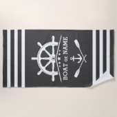Nautical Anchor Oars Helm Jouw naam Grey & White Strandlaken (Voorkant)