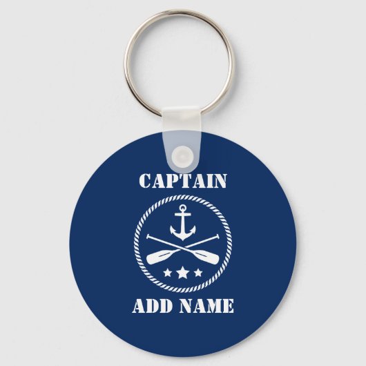 Nautical Anchor & Oars Kapitein of Boat Name Navy Sleutelhanger (Voorkant)
